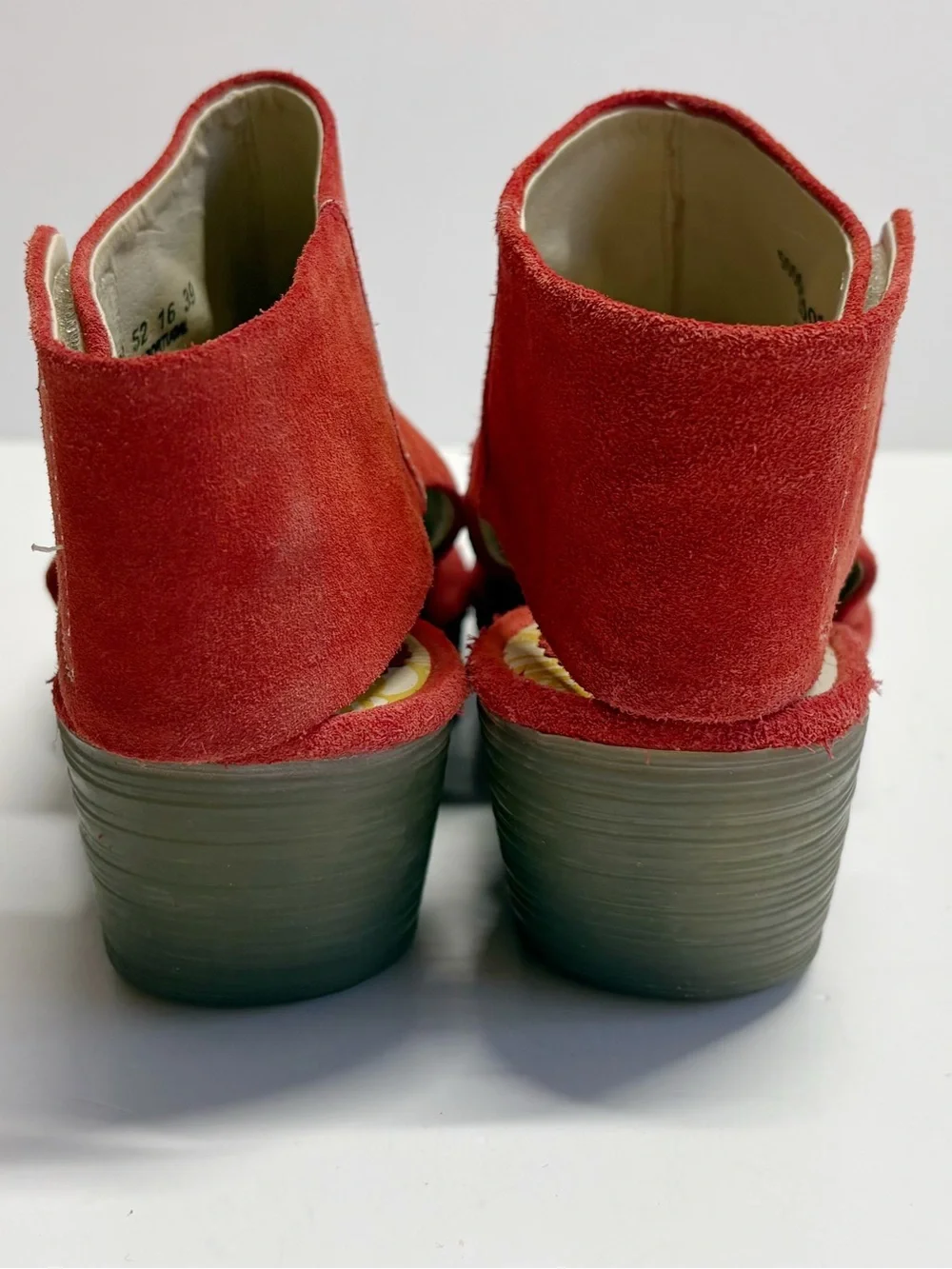 Fly London Yazu Women Red Suede EU 39 Wedge Peep Toe Slingback Sandal US 8.5 - Picture 4 of 6